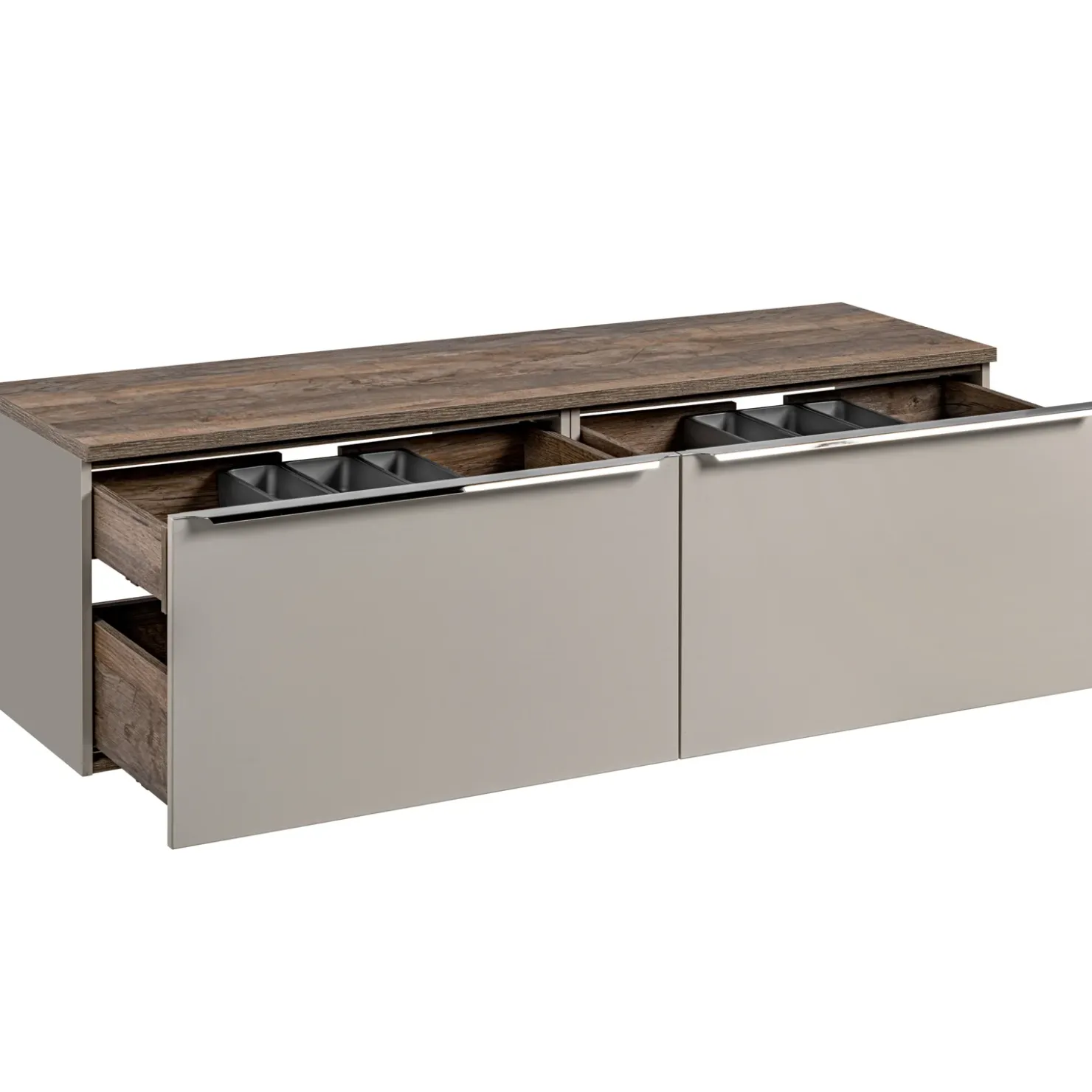 Garnero Arredamenti Mobile bagno sospeso 160cm 2 cassettoni e 2 cassetti attrezzati grigio quercia Serif Outlet