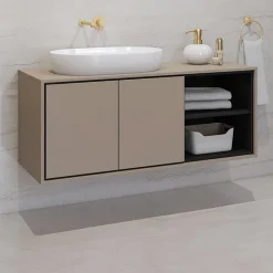 Garnero Arredamenti Mobile bagno sospeso 120cm 2 ante e 2 vani a giorno nero Linda Tortora Best