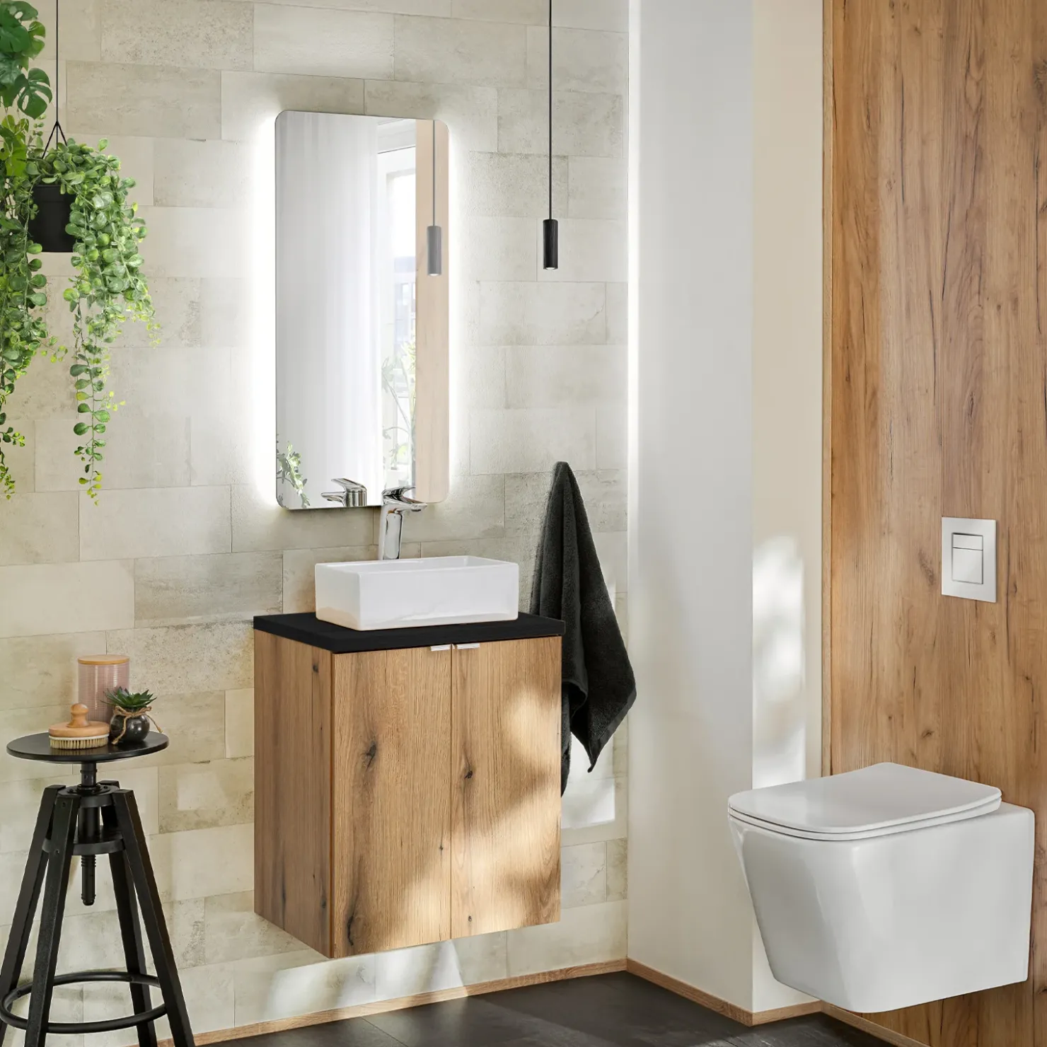 Garnero Arredamenti Mobile bagno sospeso 50cm 2 ante rovere nero Rovery Rovere - Nero Clearance