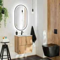 Garnero Arredamenti Mobile bagno sospeso 50cm 2 cassetti con lavabo rovere Rovery Sale