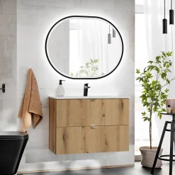 Garnero Arredamenti Mobile bagno sospeso 80cm 2 cassetti con lavabo rovere Rovery Sale
