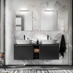 Garnero Arredamenti Mobile bagno sospeso 140cm 2 cassettoni e 2 cassetti attrezzati e 2 vani Serif Nero Best