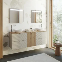Garnero Arredamenti Mobile bagno sospeso 160cm 4 cassetti e portabiancheria beige cashmere Neutry Hot