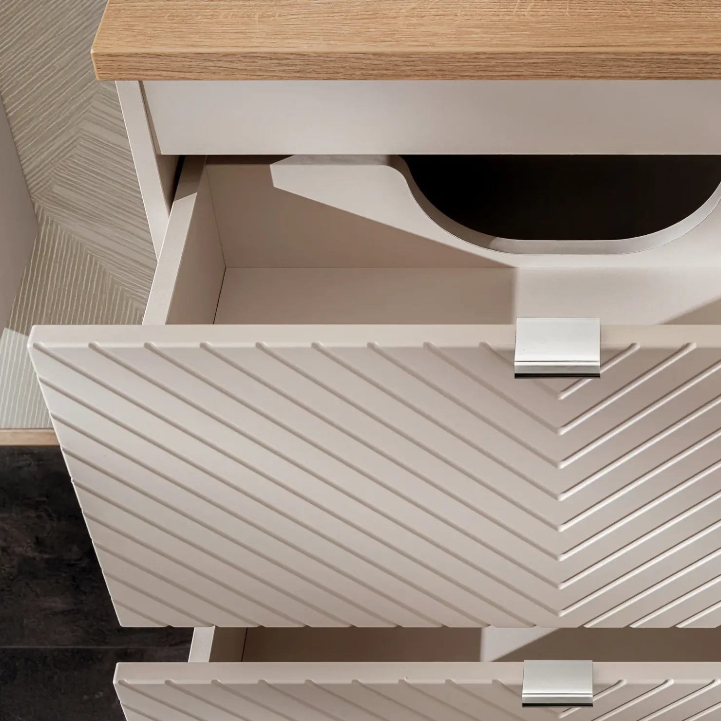 Garnero Arredamenti Mobile bagno sospeso 160cm 4 cassetti e portabiancheria beige cashmere Neutry Hot