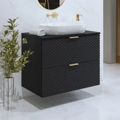 Garnero Arredamenti Mobile bagno sospeso 81cm 2 cassetti nero frontali decorati Konny Nero Lucido - Nero opaco Discount