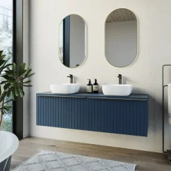 Garnero Arredamenti Mobile bagno sospeso 160cm 2 cassettoni e 2 cassetti attrezzati cannettato blu Deep Outlet