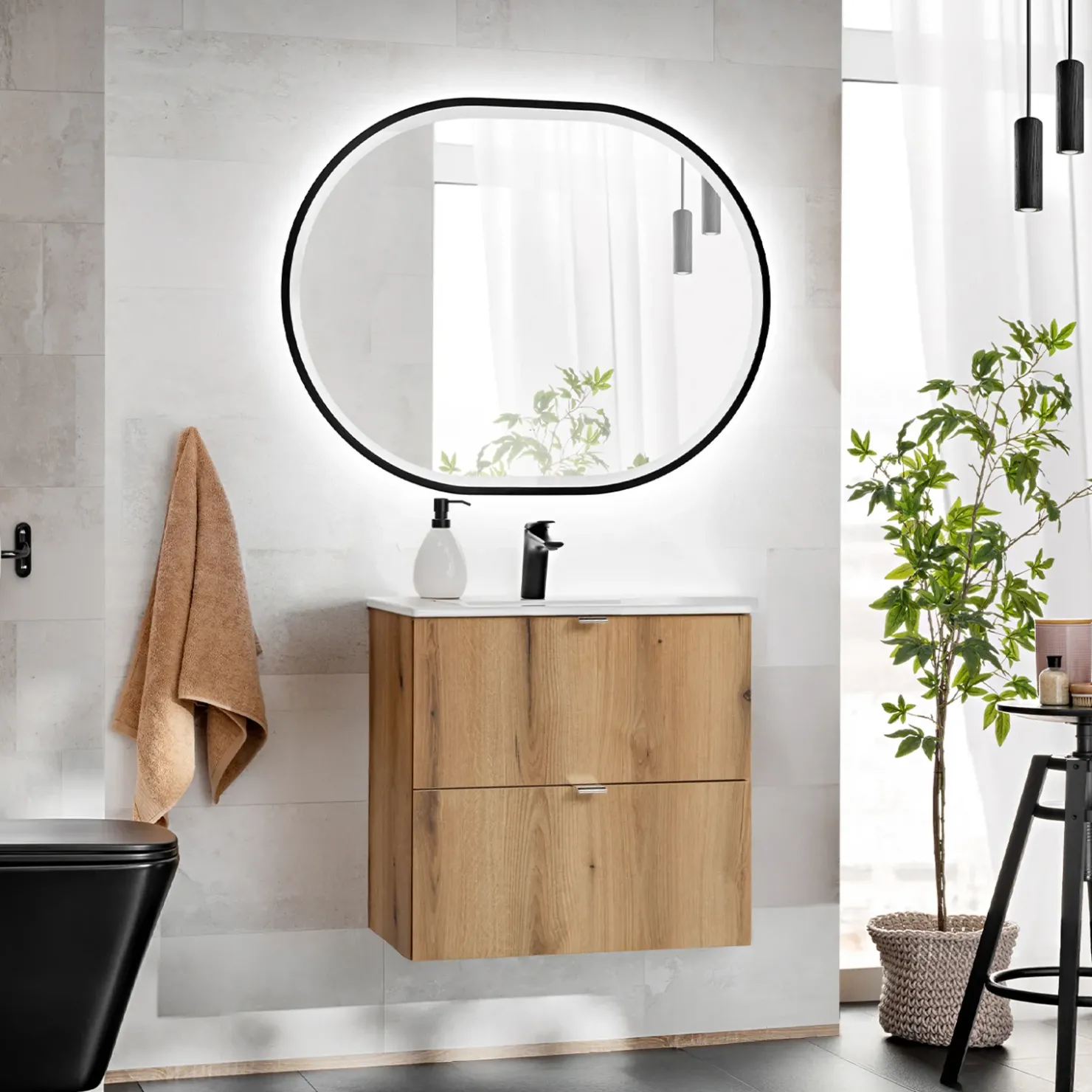 Garnero Arredamenti Mobile bagno sospeso 60cm 2 cassetti con lavabo rovere Rovery Online