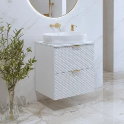 Garnero Arredamenti Mobile bagno sospeso 61cm 2 cassetti bianco frontali decorati Konny Bianco Lucido - Bianco opaco Online