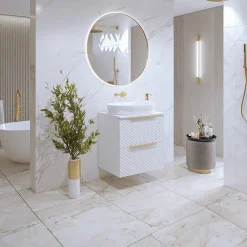 Garnero Arredamenti Mobile bagno sospeso 61cm 2 cassetti bianco frontali decorati Konny Bianco Lucido - Bianco opaco Online