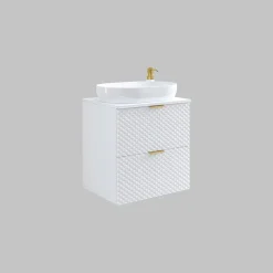 Garnero Arredamenti Mobile bagno sospeso 61cm 2 cassetti bianco frontali decorati Konny Bianco Lucido - Bianco opaco Online