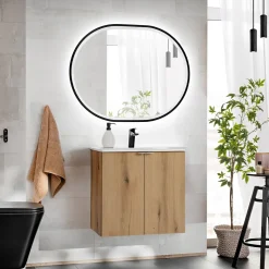 Garnero Arredamenti Mobile bagno sospeso 60cm 2 ante con lavabo rovere Rovery New