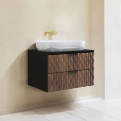 Garnero Arredamenti Mobile bagno sospeso 64cm 2 cassetti nero frontali noce decorati Silvy Sale