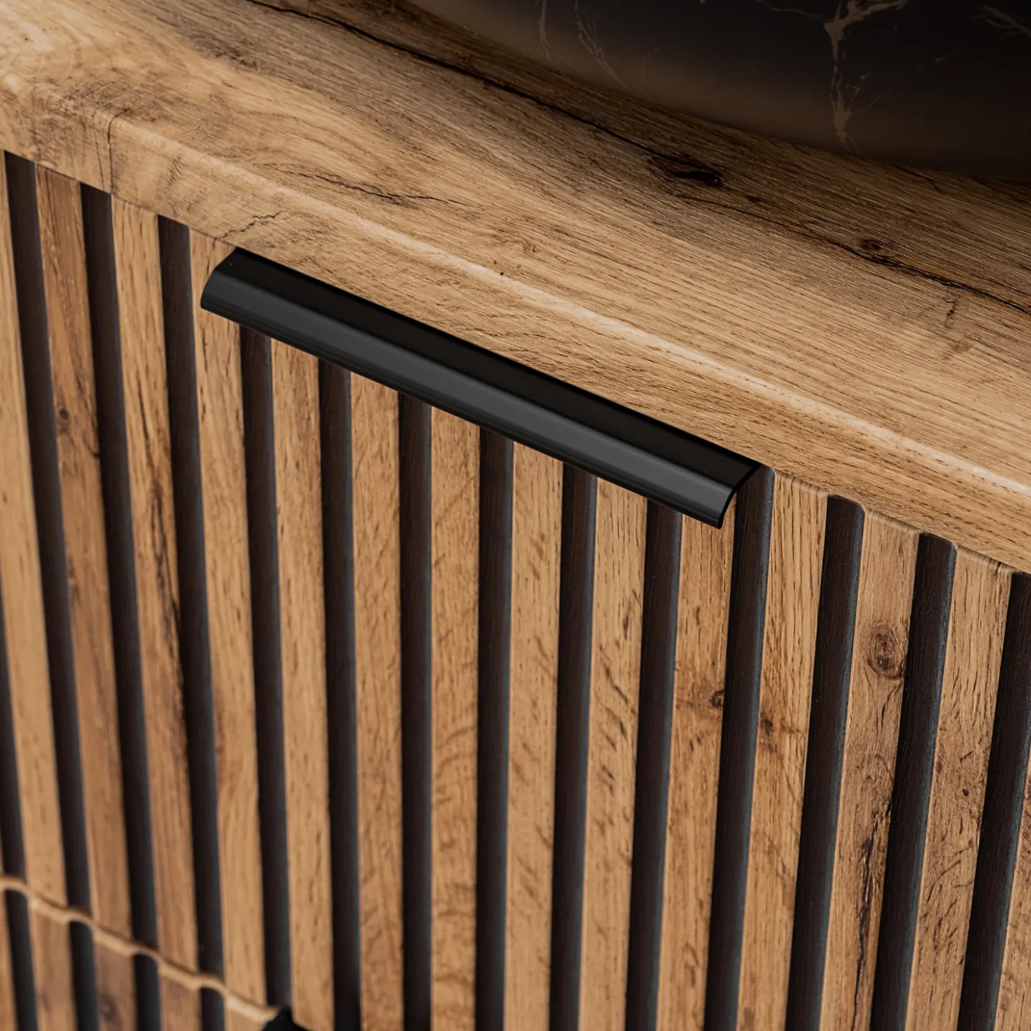 Garnero Arredamenti Mobile bagno sospeso 120cm 4 cassetti cannettato quercia antracite Limpid Sale