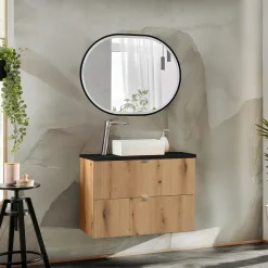 Garnero Arredamenti Mobile bagno sospeso 80cm 2 cassetti rovere nero Rovery Rovere - Nero New