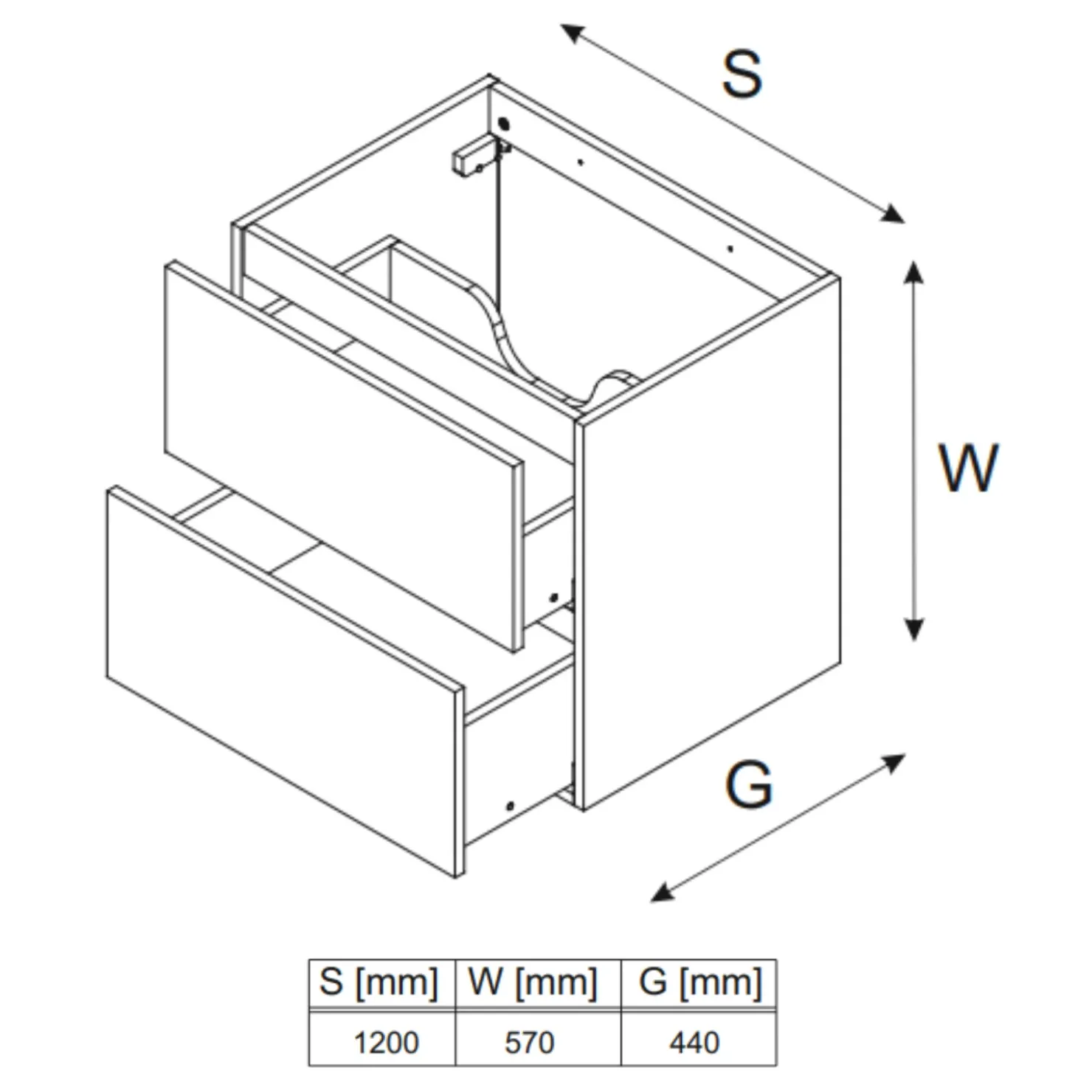 Garnero Arredamenti Mobile bagno sospeso 120cm 2 cassetti nero rovere Swim Nero - Rovere Clearance
