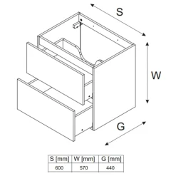 Garnero Arredamenti Mobile bagno sospeso 60cm 2 cassetti nero rovere Swim Nero - Rovere New