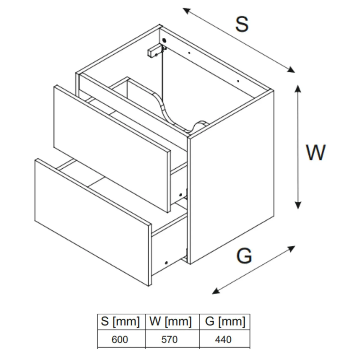 Garnero Arredamenti Mobile bagno sospeso 60cm 2 cassetti nero rovere Swim Nero - Rovere New