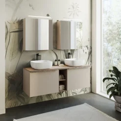 Garnero Arredamenti Mobile bagno sospeso 140cm 2 cassettoni e 2 cassetti attrezzati e 2 vani grigio quercia Serif Grigio - Quercia Online
