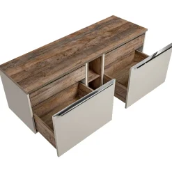 Garnero Arredamenti Mobile bagno sospeso 140cm 2 cassettoni e 2 cassetti attrezzati e 2 vani grigio quercia Serif Grigio - Quercia Online