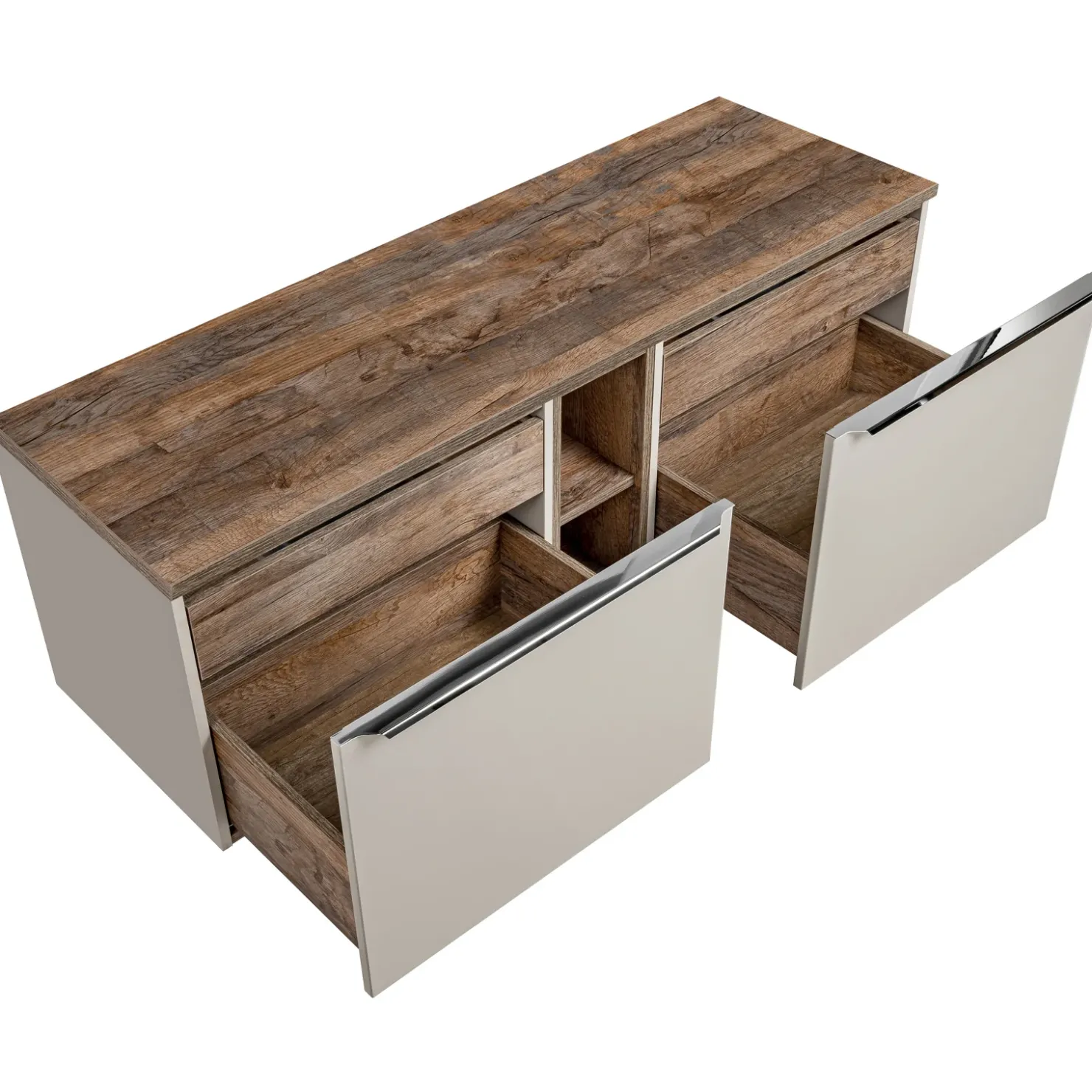 Garnero Arredamenti Mobile bagno sospeso 140cm 2 cassettoni e 2 cassetti attrezzati e 2 vani grigio quercia Serif Grigio - Quercia Online