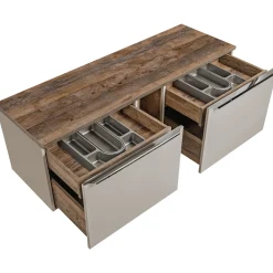 Garnero Arredamenti Mobile bagno sospeso 140cm 2 cassettoni e 2 cassetti attrezzati e 2 vani grigio quercia Serif Grigio - Quercia Online