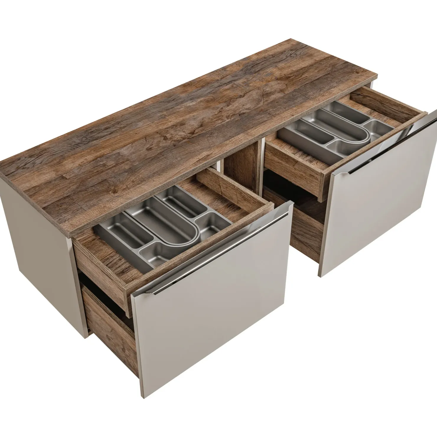 Garnero Arredamenti Mobile bagno sospeso 140cm 2 cassettoni e 2 cassetti attrezzati e 2 vani grigio quercia Serif Grigio - Quercia Online