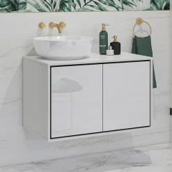 Garnero Arredamenti Mobile bagno sospeso 78cm 2 ante nero Linda Bianco Lucido Discount