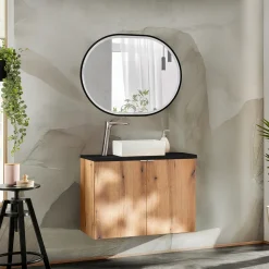 Garnero Arredamenti Mobile bagno sospeso 80cm 2 ante rovere nero Rovery Rovere - Nero New