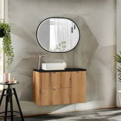 Garnero Arredamenti Mobile bagno sospeso 90cm 2 cassetti 1 anta rovere nero Rovery Rovere - Nero Best