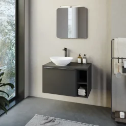Garnero Arredamenti Mobile bagno sospeso 80cm 1 cassettone e 1 cassetto attrezzato e 2 vani nero Serif Outlet