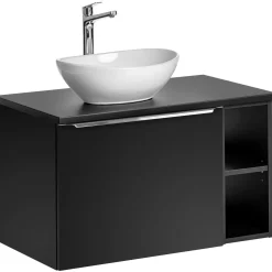 Garnero Arredamenti Mobile bagno sospeso 80cm 1 cassettone e 1 cassetto attrezzato e 2 vani nero Serif Outlet