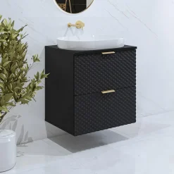 Garnero Arredamenti Mobile bagno sospeso 61cm 2 cassetti nero frontali decorati Konny Nero Lucido - Nero opaco