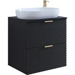 Garnero Arredamenti Mobile bagno sospeso 61cm 2 cassetti nero frontali decorati Konny Nero Lucido - Nero opaco