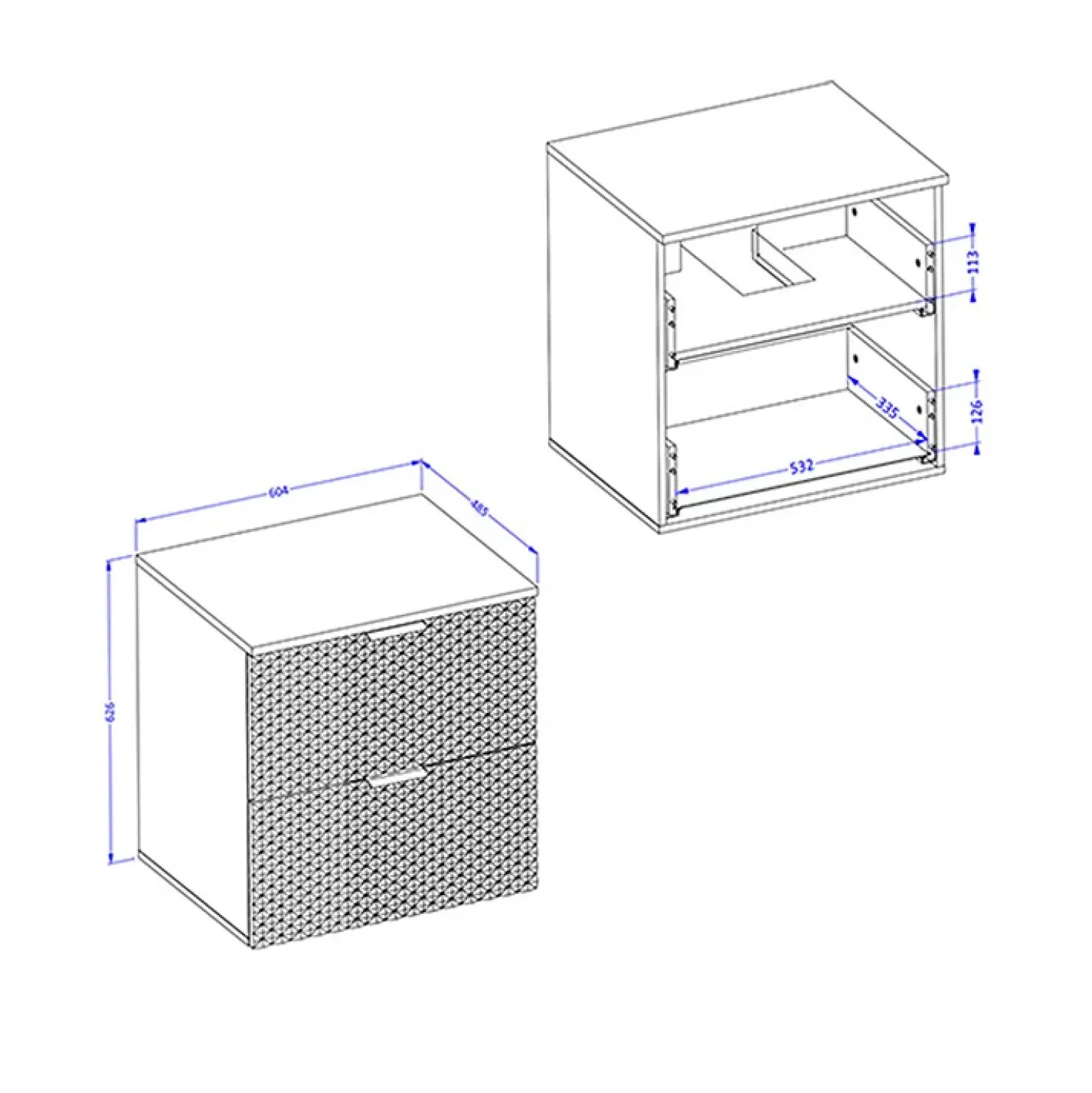 Garnero Arredamenti Mobile bagno sospeso 61cm 2 cassetti nero frontali decorati Konny Nero Lucido - Nero opaco