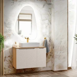 Garnero Arredamenti Mobile bagno sospeso 90cm 3 ante beige rovere Swim Beige - Rovere Online