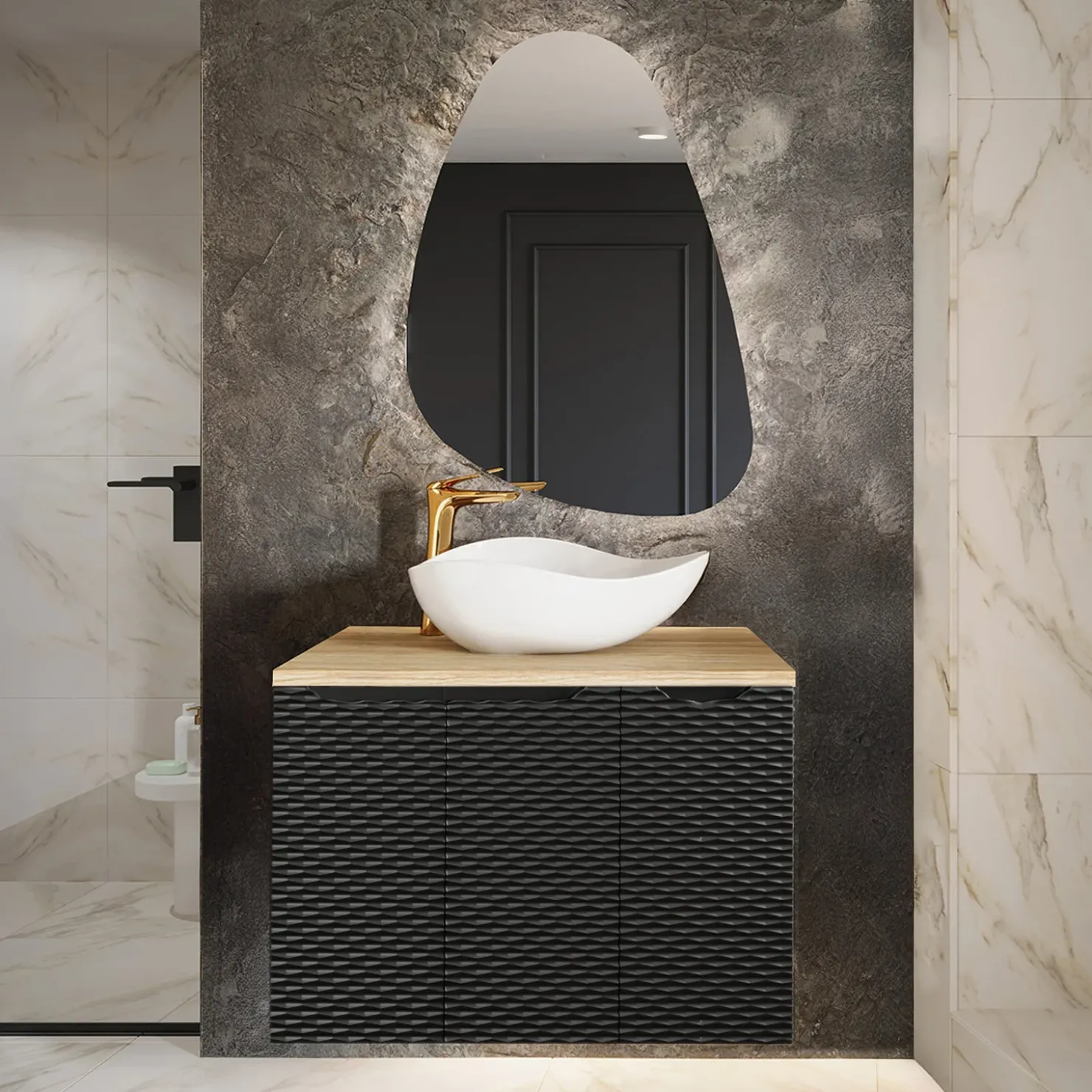 Garnero Arredamenti Mobile bagno sospeso 90cm 3 ante nero rovere Swim Nero - Rovere Best