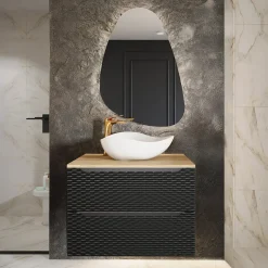 Garnero Arredamenti Mobile bagno sospeso 80cm 2 cassetti nero rovere Swim Nero - Rovere Clearance