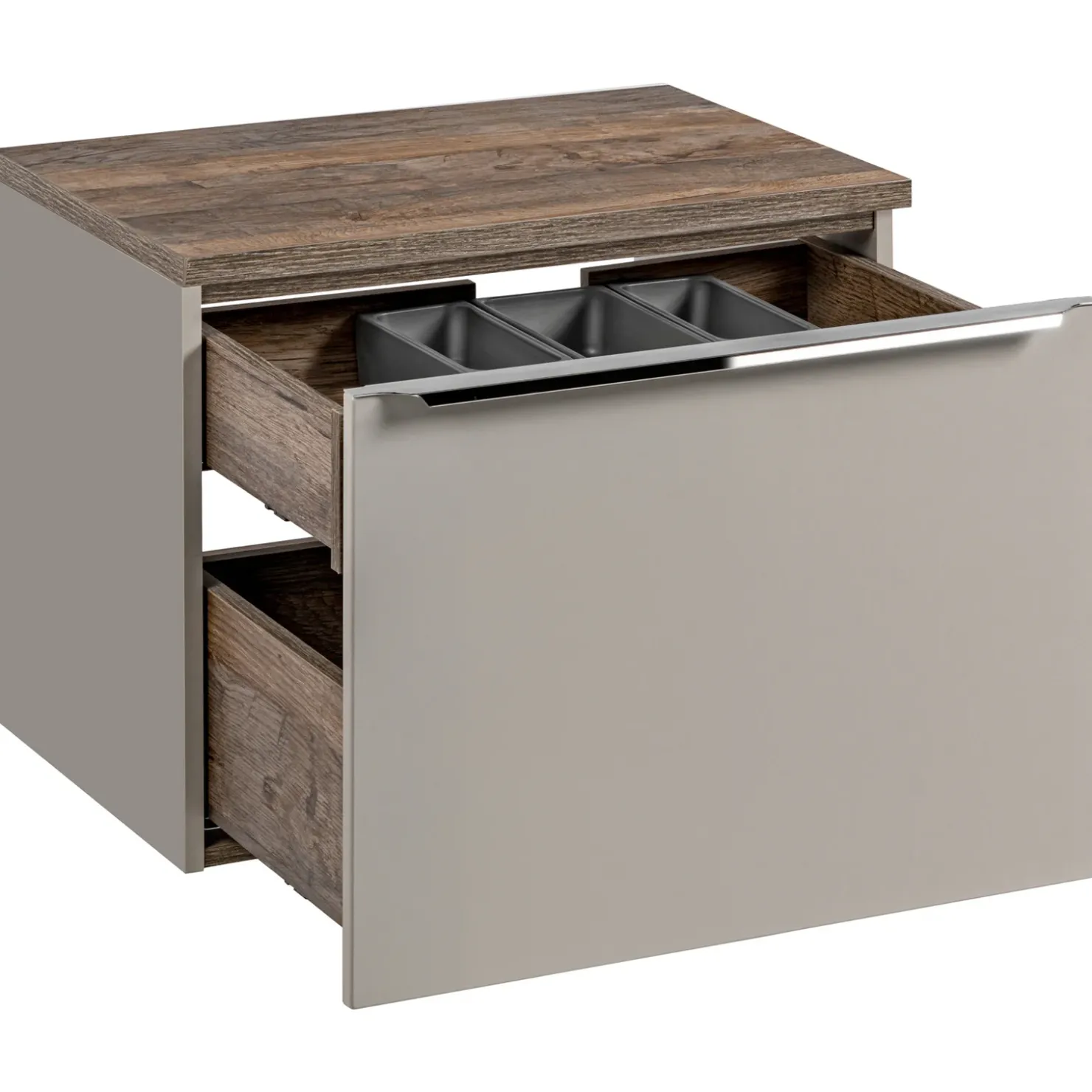 Garnero Arredamenti Mobile bagno sospeso 60cm 1 cassettone e 1 cassetto attrezzato grigio quercia Serif Outlet