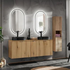 Garnero Arredamenti Mobile bagno sospeso 140cm 4 ante con colonna rovere Rovery Online