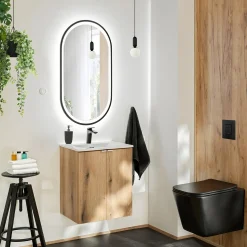 Garnero Arredamenti Mobile bagno sospeso 50cm 2 ante con lavabo rovere Rovery Clearance