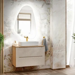 Garnero Arredamenti Mobile bagno sospeso 80cm 2 cassetti beige rovere Swim Beige - Rovere Online