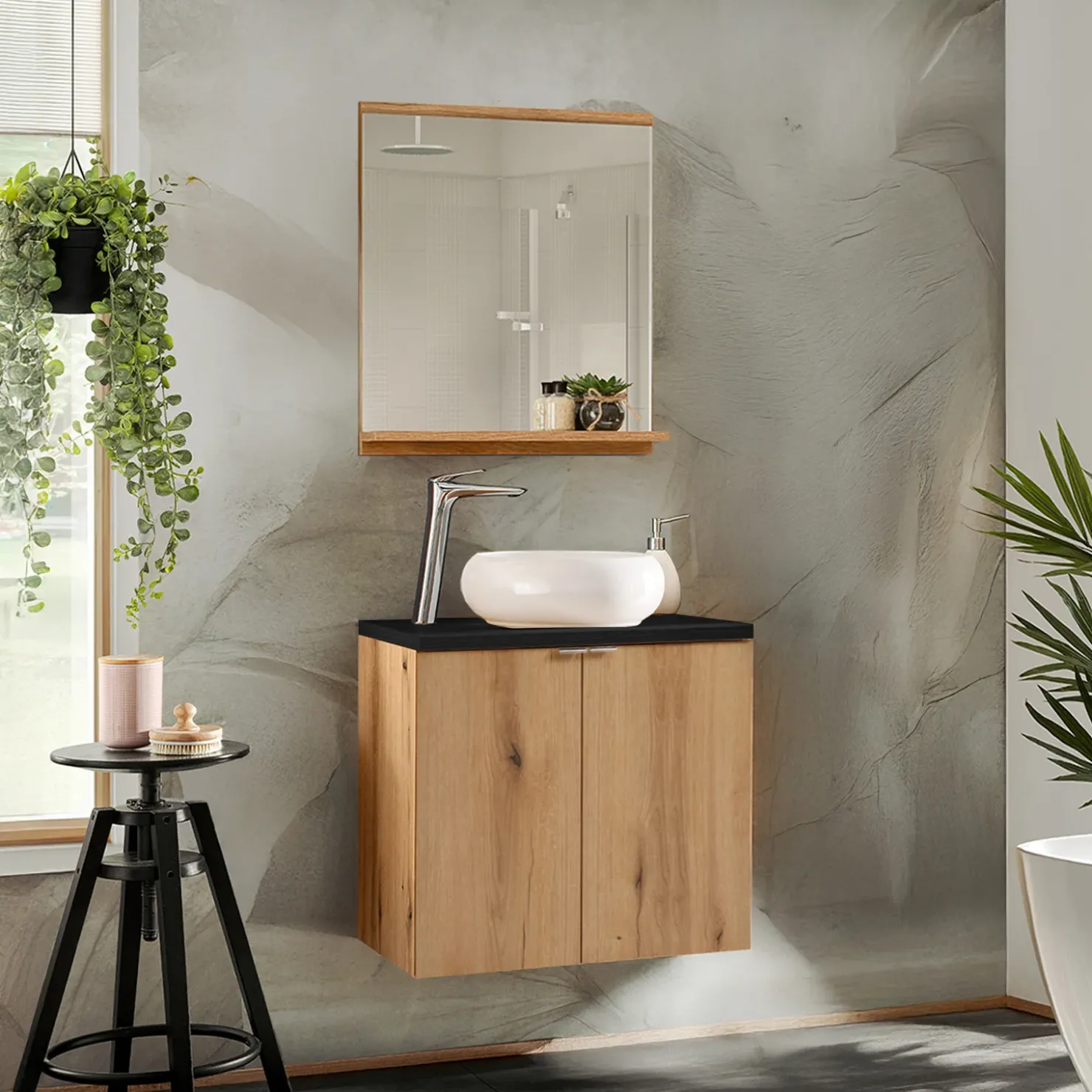 Garnero Arredamenti Mobile bagno sospeso 60cm 2 ante rovere nero Rovery Rovere - Nero Sale