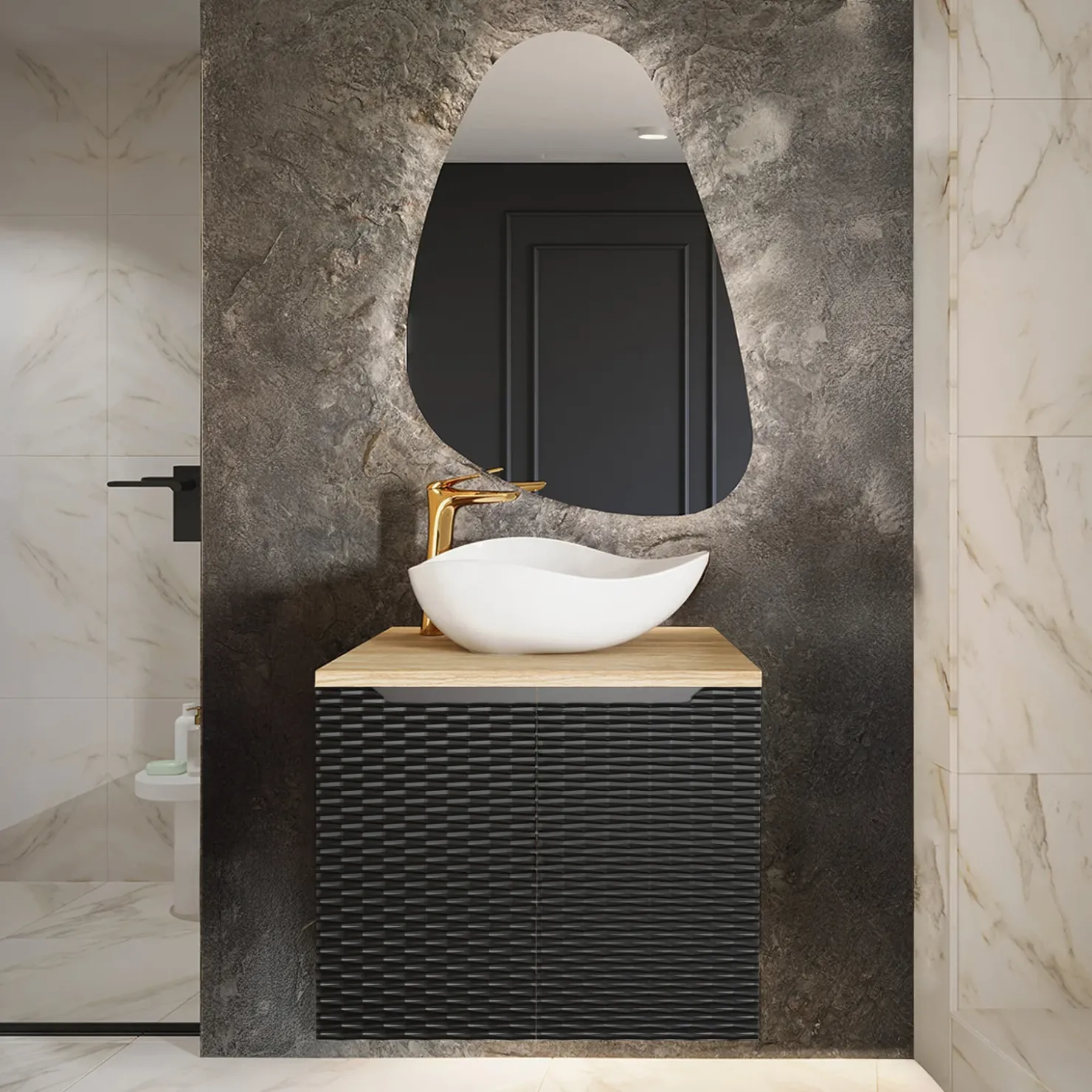 Garnero Arredamenti Mobile bagno sospeso 60cm 2 ante nero rovere Swim Nero - Rovere Online