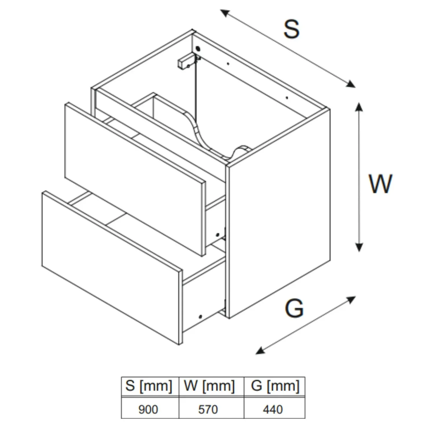 Garnero Arredamenti Mobile bagno sospeso 90cm 2 cassetti nero rovere Swim Nero - Rovere Hot