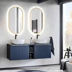 Garnero Arredamenti Mobile bagno sospeso 180cm 2 cassettoni e 2 cassetti attrezzati cannettato blu Deep Discount