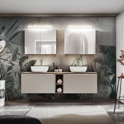 Garnero Arredamenti Mobile bagno sospeso 180cm 2 cassettoni e 2 cassetti attrezzati e 2 vani grigio quercia Serif