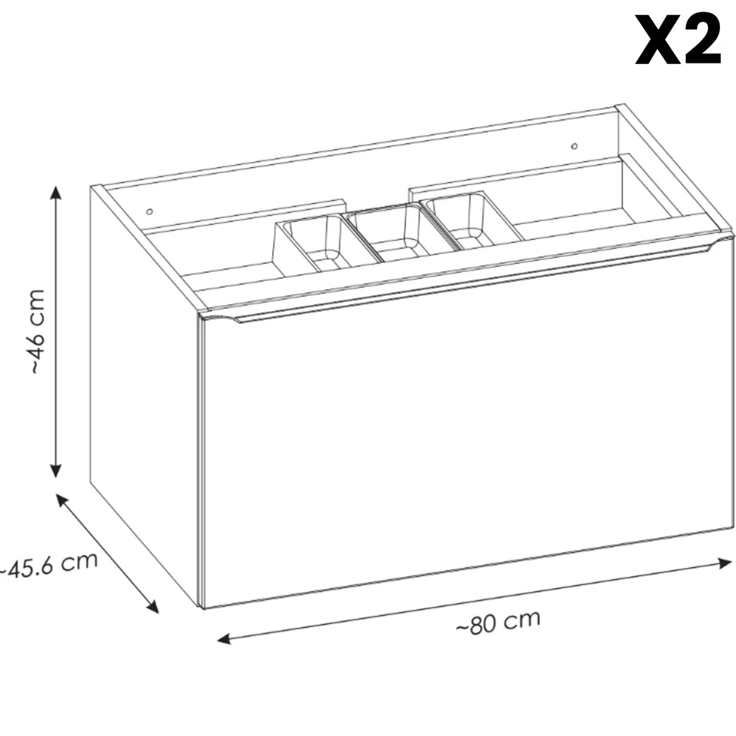 Garnero Arredamenti Mobile bagno sospeso 180cm 2 cassettoni e 2 cassetti attrezzati e 2 vani grigio quercia Serif