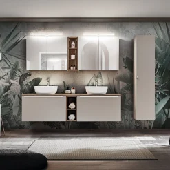 Garnero Arredamenti Mobile bagno sospeso 180cm 2 cassettoni e 2 cassetti attrezzati e 2 vani grigio quercia Serif