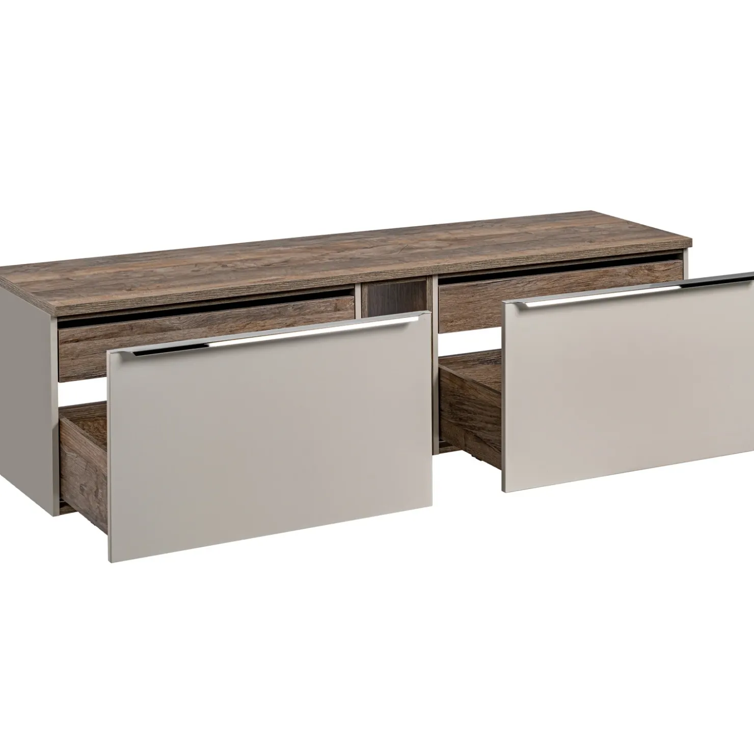 Garnero Arredamenti Mobile bagno sospeso 180cm 2 cassettoni e 2 cassetti attrezzati e 2 vani grigio quercia Serif