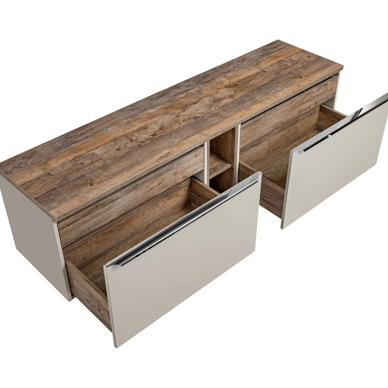 Garnero Arredamenti Mobile bagno sospeso 180cm 2 cassettoni e 2 cassetti attrezzati e 2 vani grigio quercia Serif